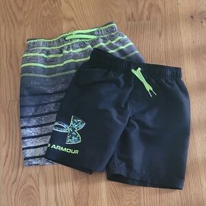 Under Armour Kids' Black, Gray and Neon Green Swim Trunks, Set